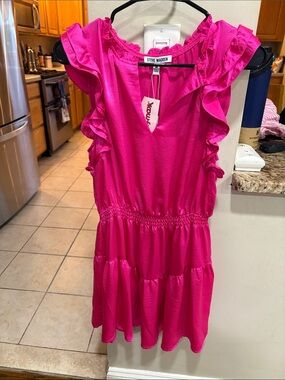 Steve Madden Bright Pink Ruffle Tiered Mini Dress